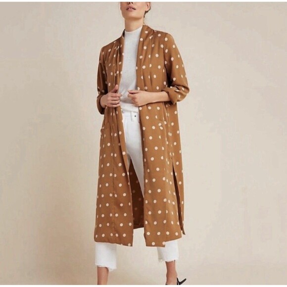 Anthropologie Sweaters - NWT ANTHROPOLOGIE x BB DAKOTA Deedra Kimono Sz XL Brown White Polka Dot Duster